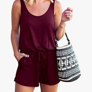Caracilia, M, Burgundy Romper with pockets